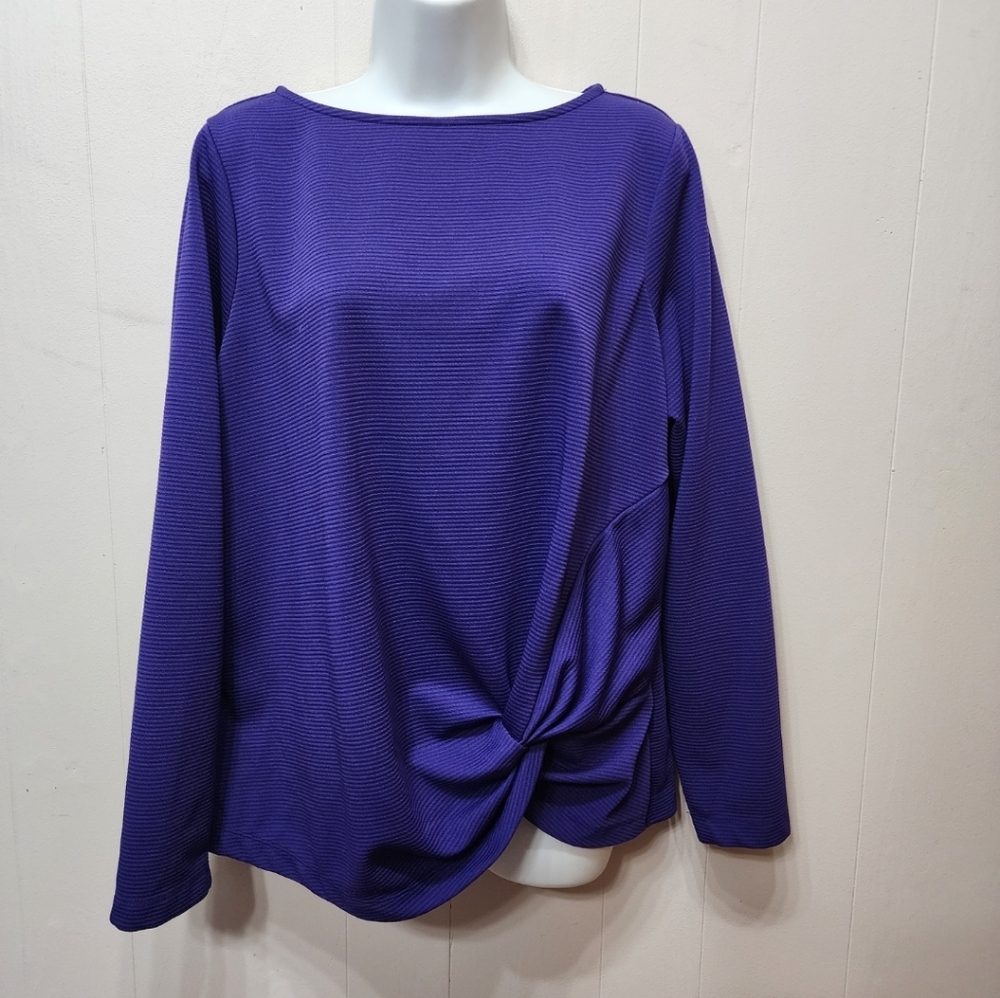 Apt 9 Shirt Large Purple Women's Long Sleeve Ribbed Casual Office Pullover C206